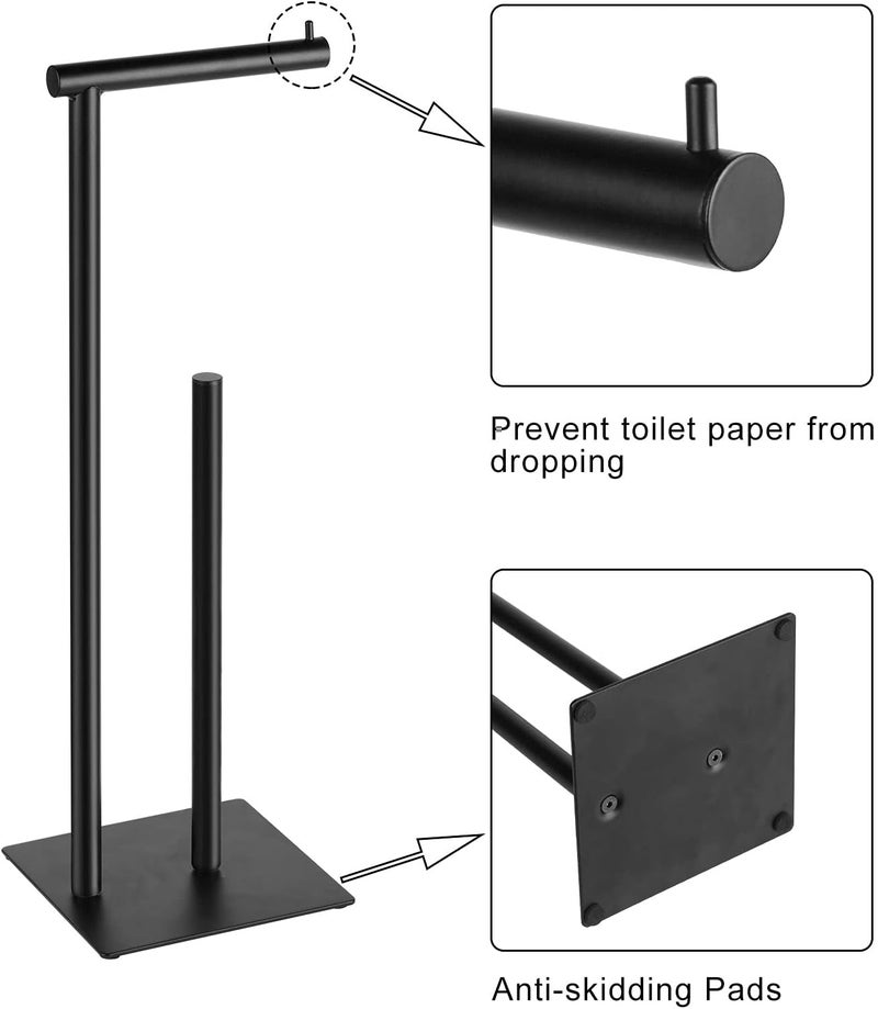 CADUKE Black Toilet Paper Holder Stand, Bathroom Toilet Tissue Paper Roll Storage Free Standing Tissue Roll Holder Industrial Toilet Paper Dispenser for Farmhouse Washroom - Image 2